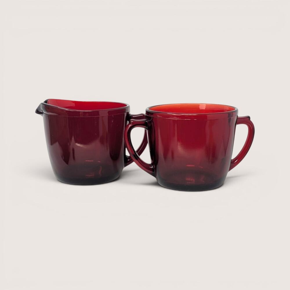 1940s Anchor Hocking Royal Ruby Creamer Open Sugar Service Set